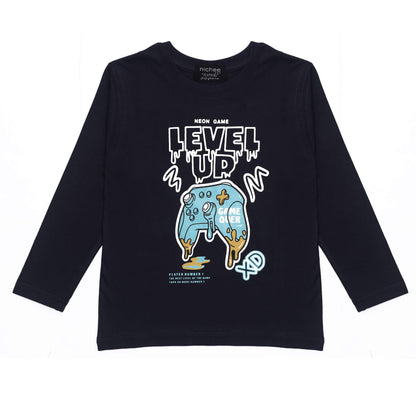 Maglietta Manica Lunga Bambini Blu Navy con Stampa Controller - Jersey Policotone