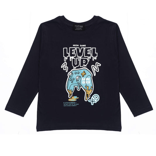 Maglietta Manica Lunga Bambini Blu Navy con Stampa Controller - Jersey Policotone
