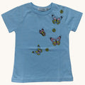 T-shirt Bambina Azzurra Farfalle Colorate Manica Corta 2-10 Anni
