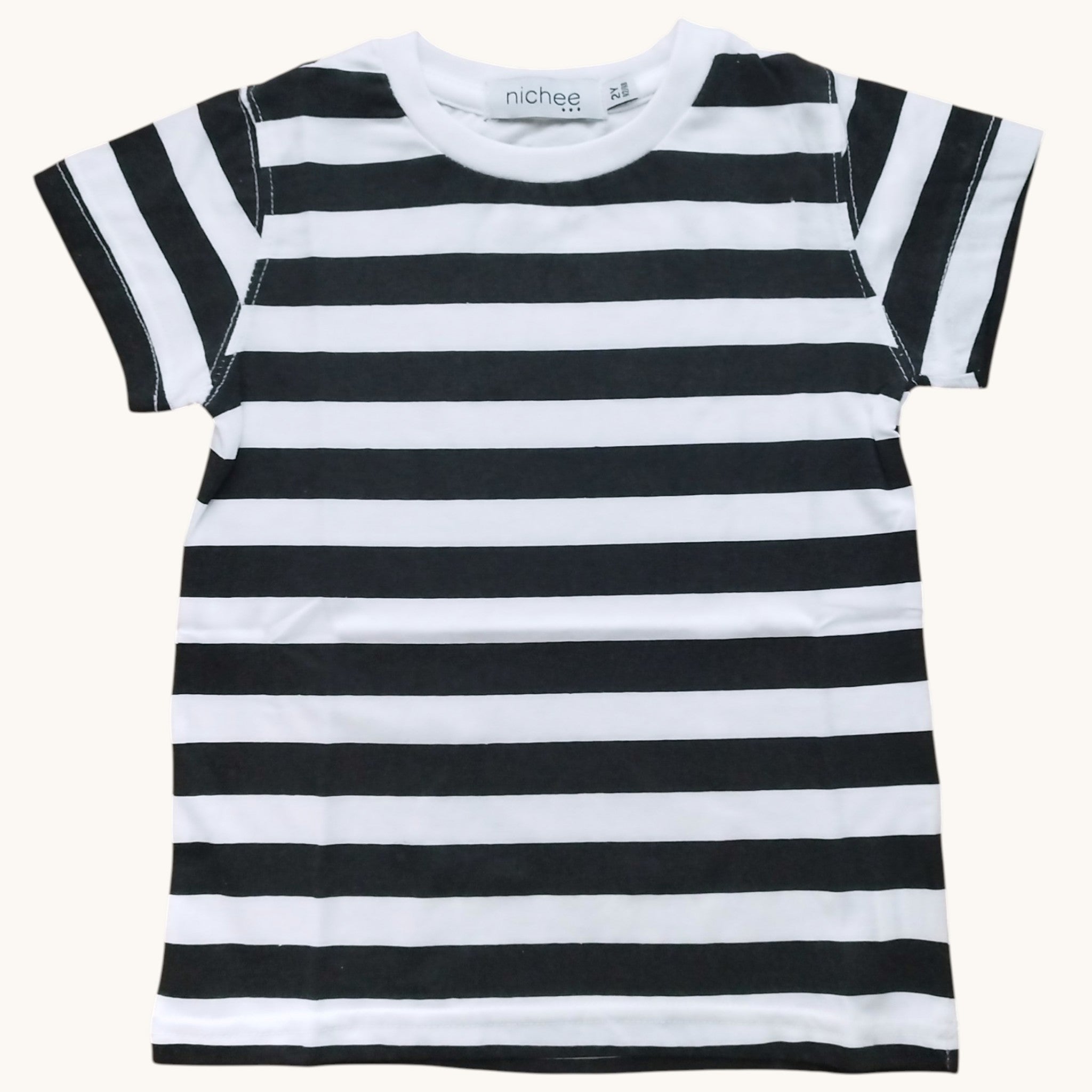 T-shirt Bambina Righe Bianche Nere Manica Corta 2-10 Anni