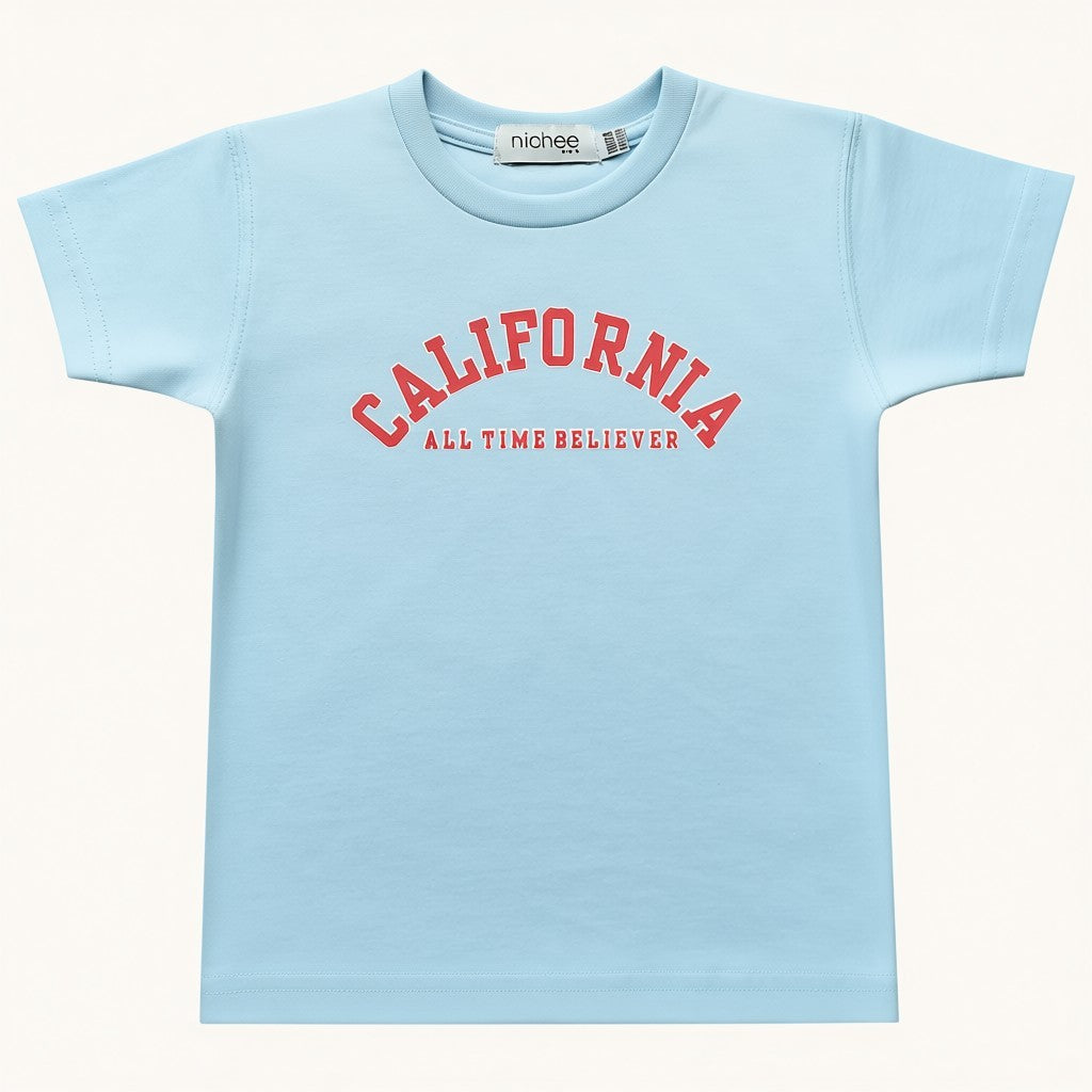 T-shirt Unisex Azzurra Scritta California Manica Corta 6M-4 Anni