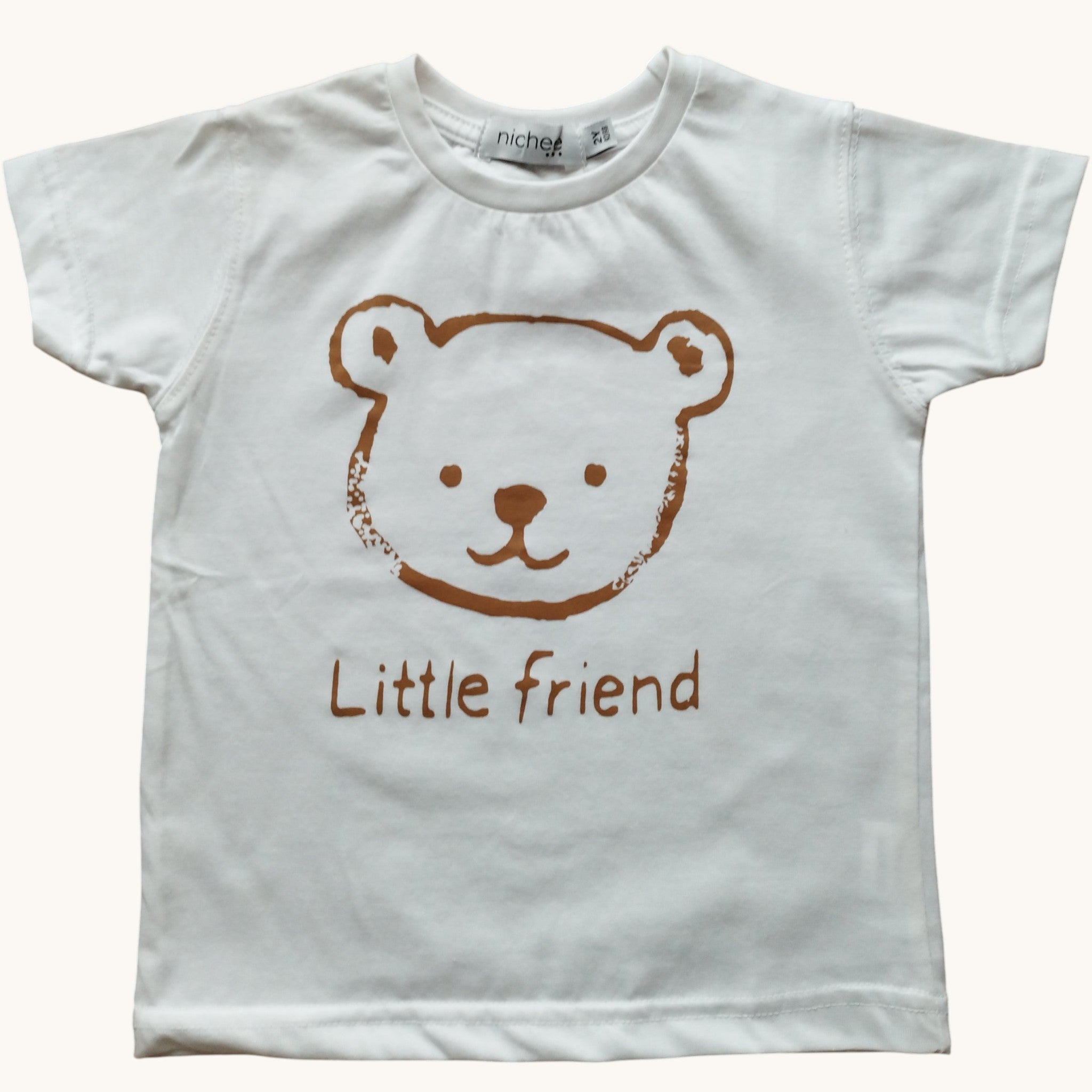 T-shirt Neonato Bianca Orsetto e Scritta Manica Corta 6M-4 Anni