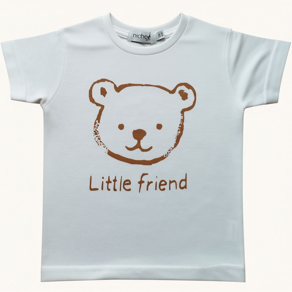 T-shirt Neonato Bianca Orsetto e Scritta Manica Corta 6M-4 Anni