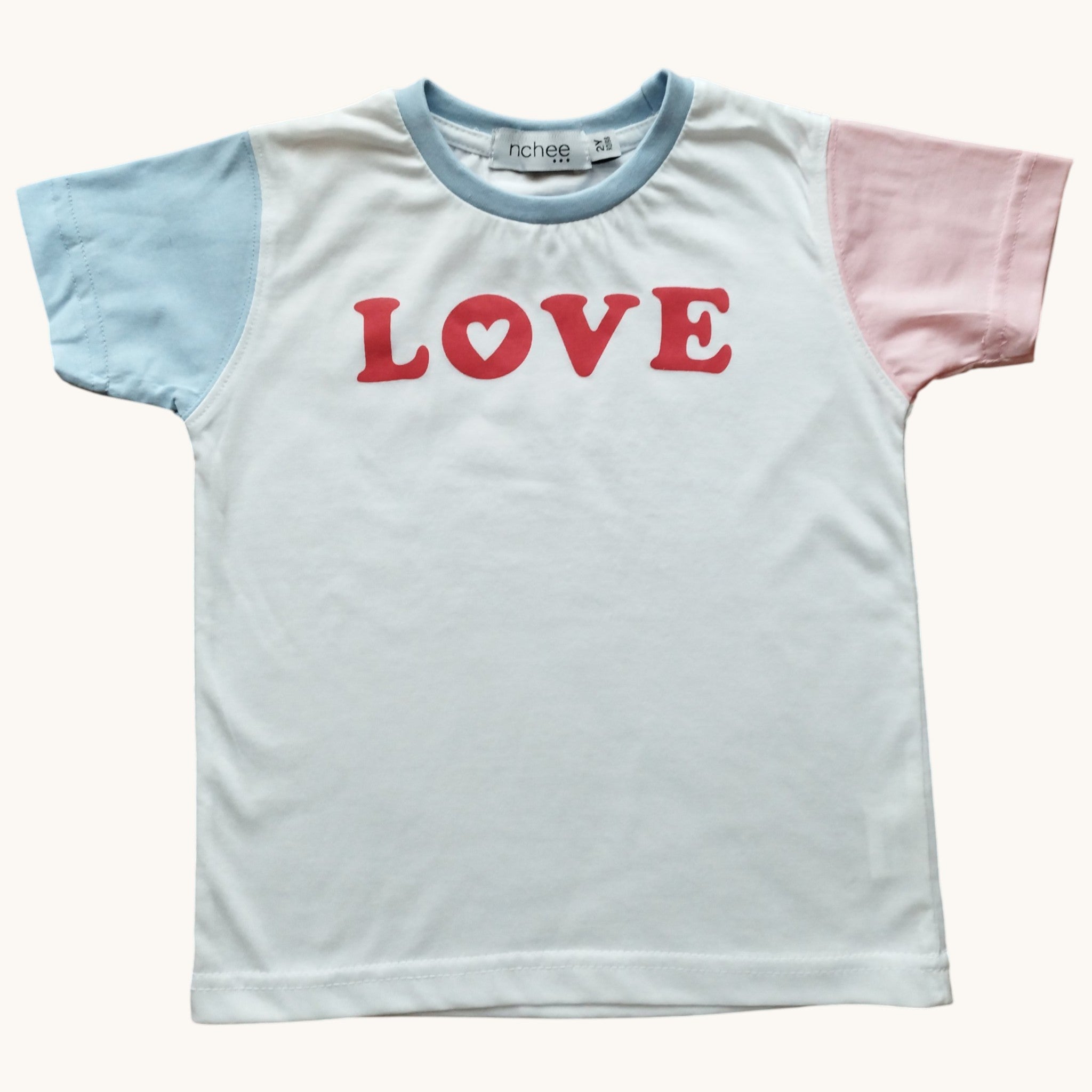 T-shirt Bambina Bianca Love Maniche Colorate 6M-4 Anni