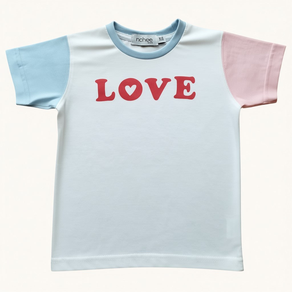 T-shirt Bambina Bianca Love Maniche Colorate 6M-4 Anni