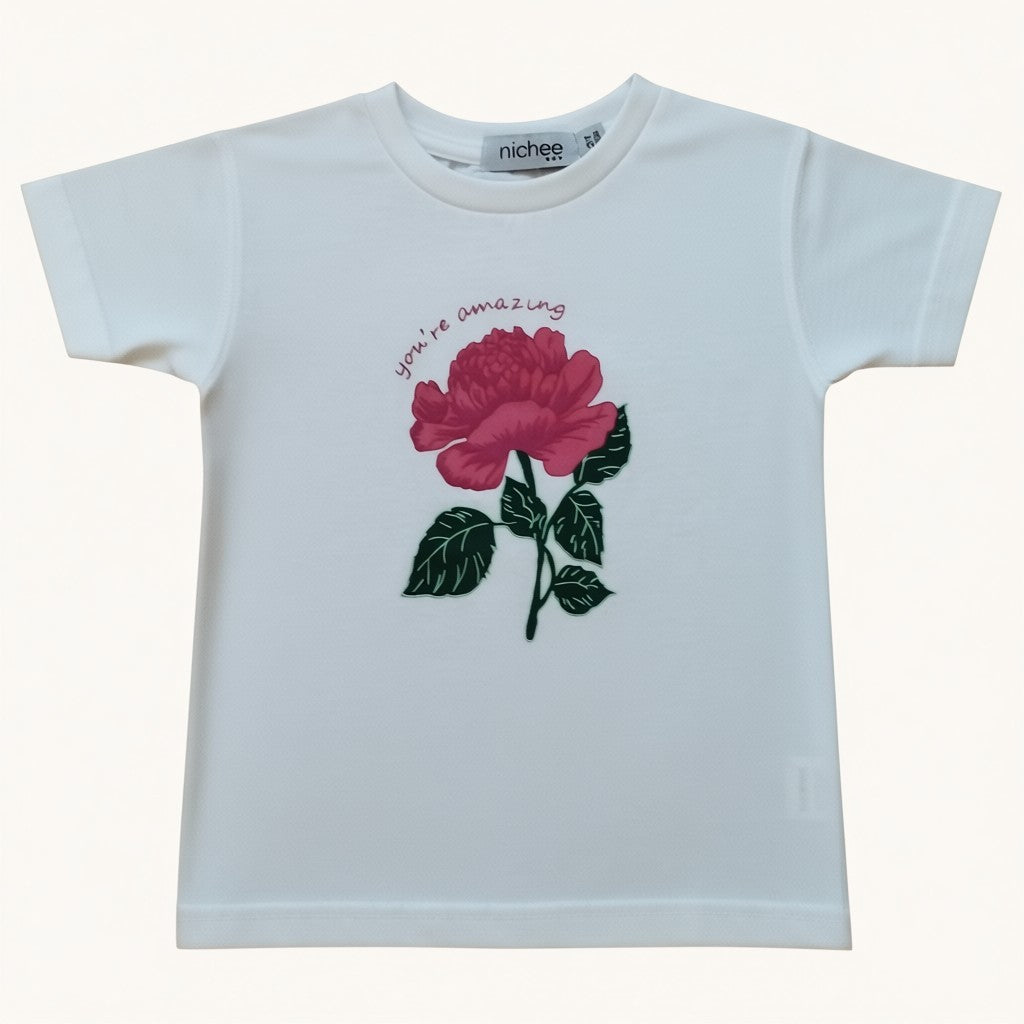 T-shirt Bambina Stampa Rosa Manica Corta 6M-4 Anni