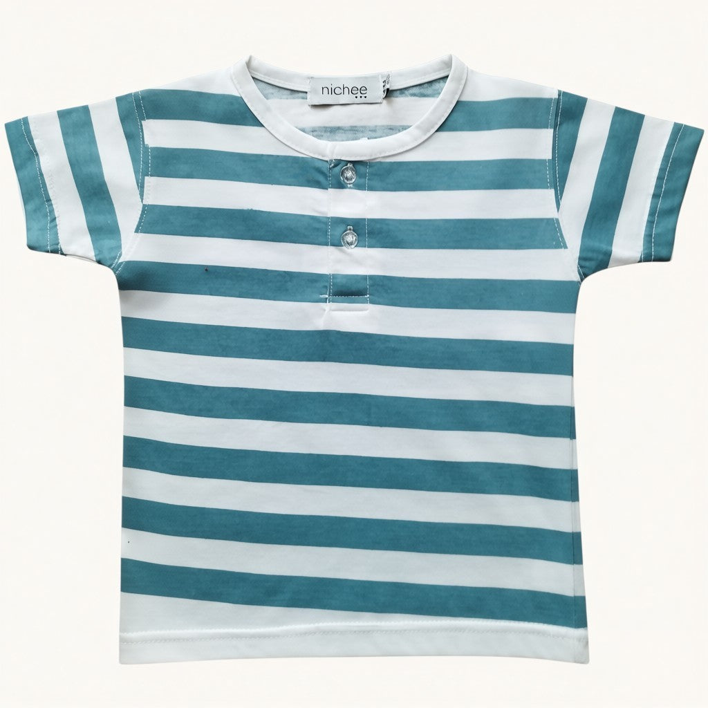 T-shirt Neonato a Righe Bottoncini Manica Corta 6M-4 Anni