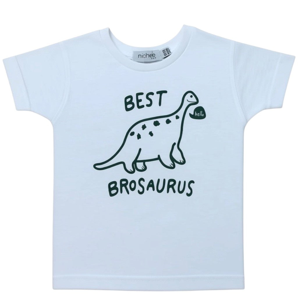 T-shirt Neonato Bianca Stampa Dinosauro Best Brosaurus 6M-4 Anni