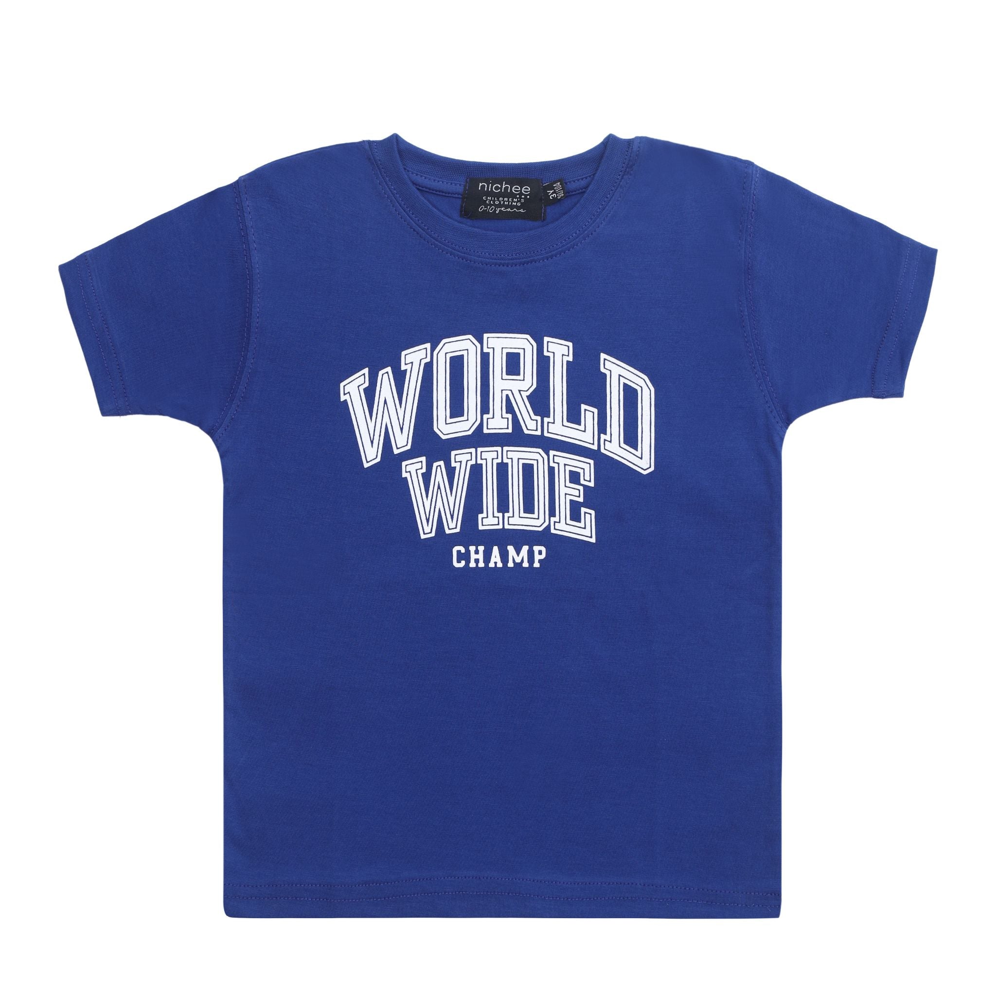T-shirt Bambino Blu Elettrico Scritta Bianca 2-10 Anni
