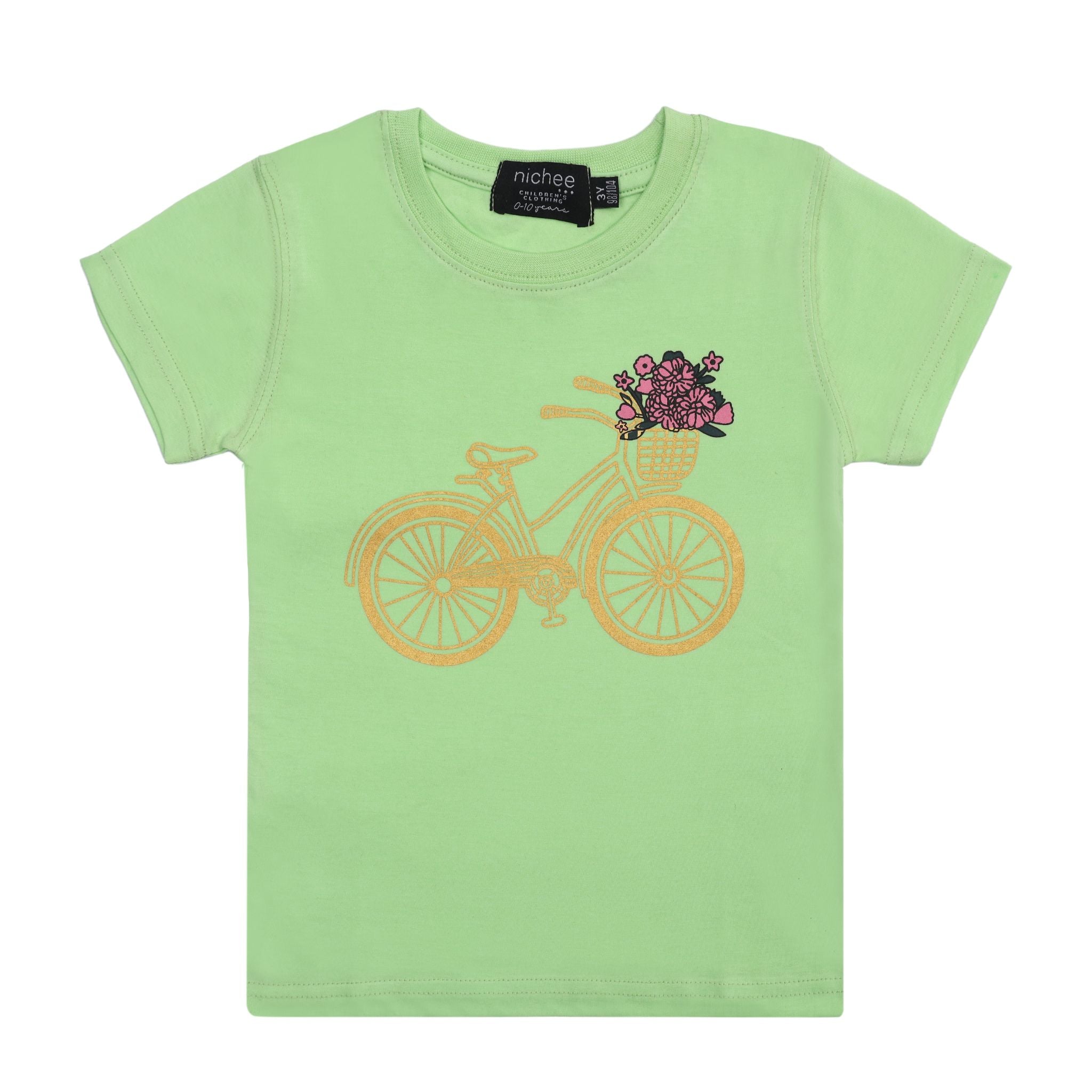 T-shirt Bambina Paradise Green Stampa Bicicletta 2-10 Anni