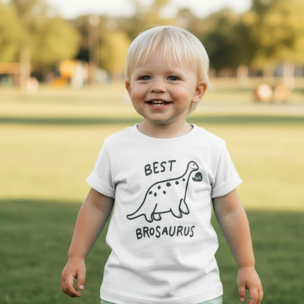 T-shirt Neonato Bianca Stampa Dinosauro Best Brosaurus 6M-4 Anni