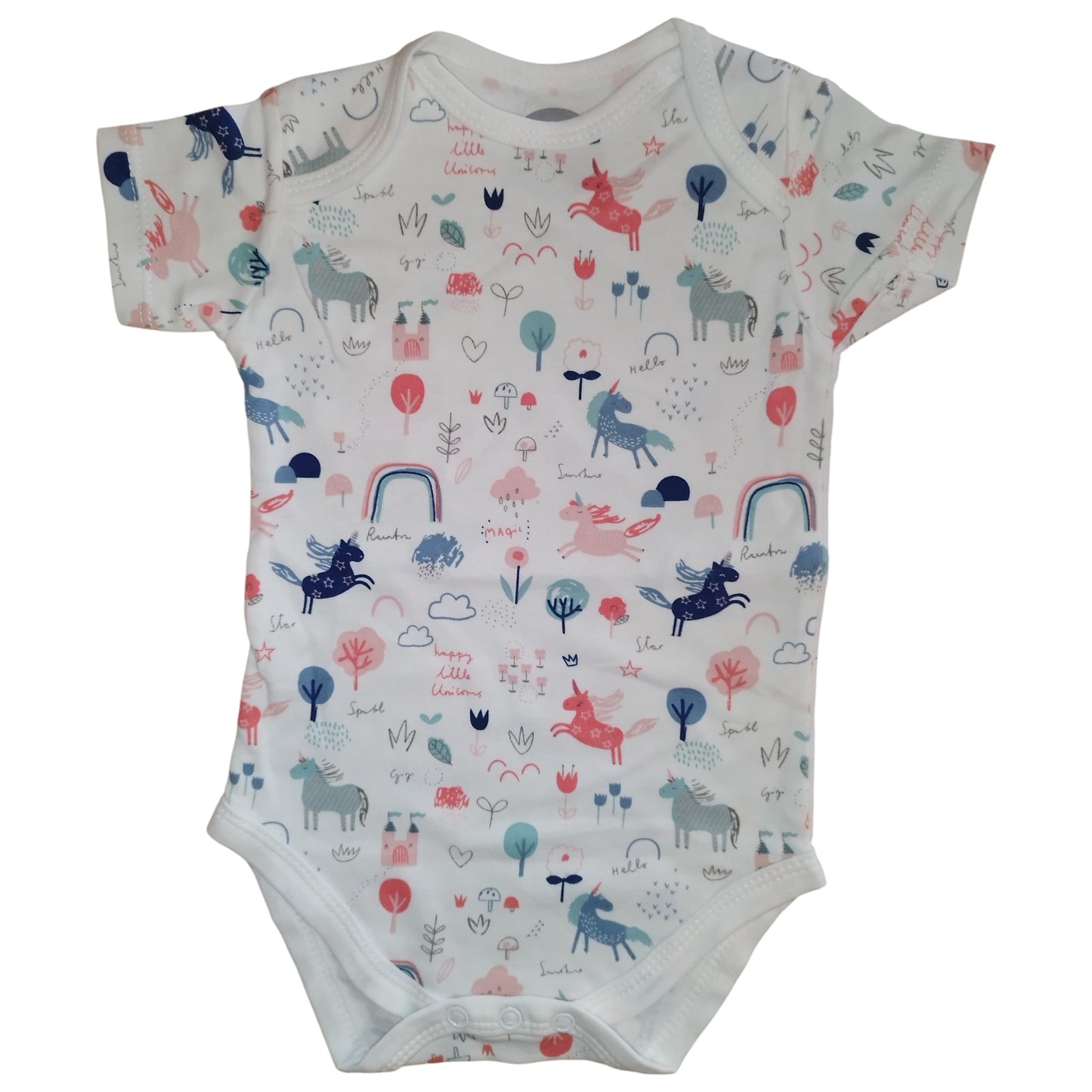 Body Neonata Manica Corta Fantasia Unicorni e Castelli
