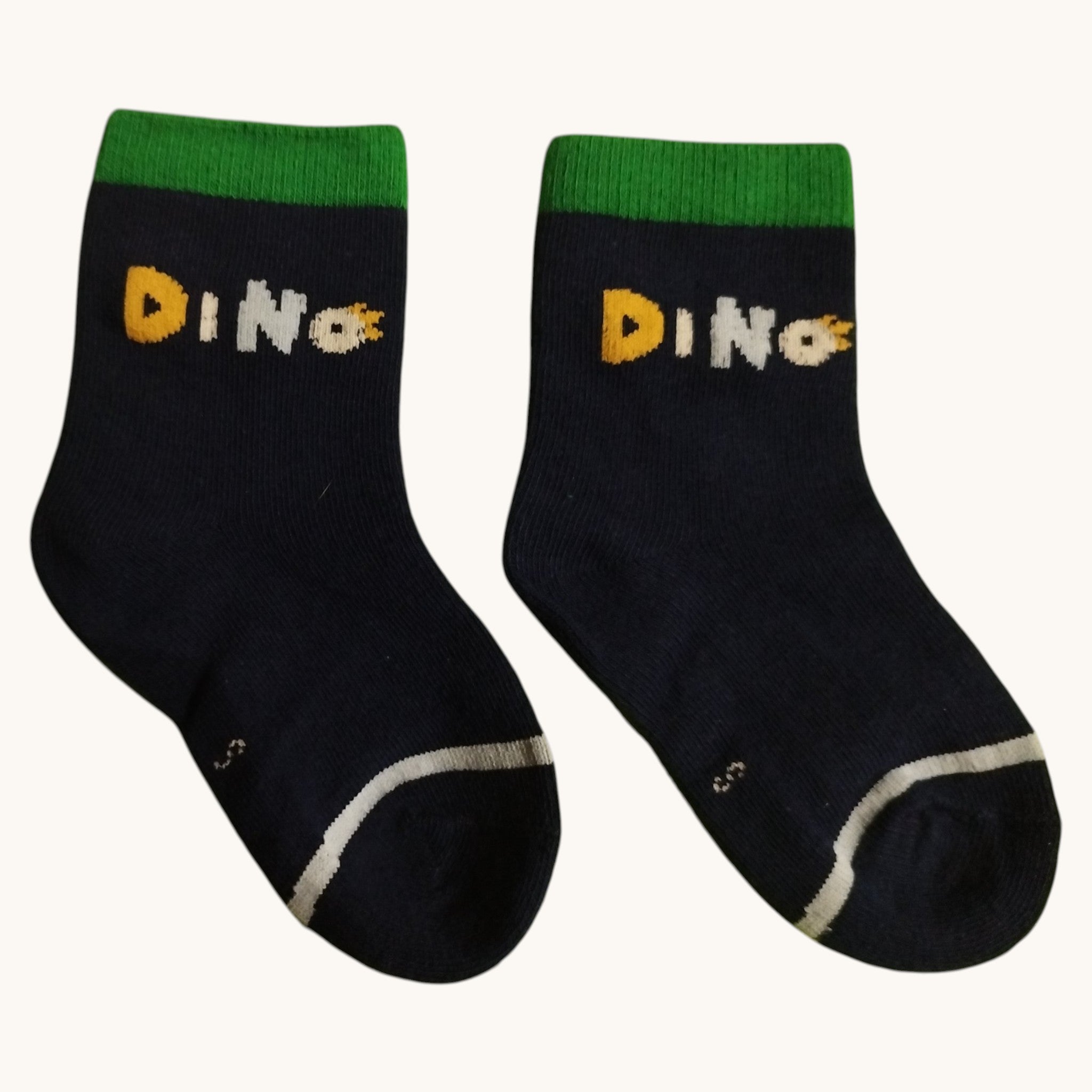 Calzini Bambini Blu Scuro Verde Scritta Dino 100% Cotone 0-12 Anni