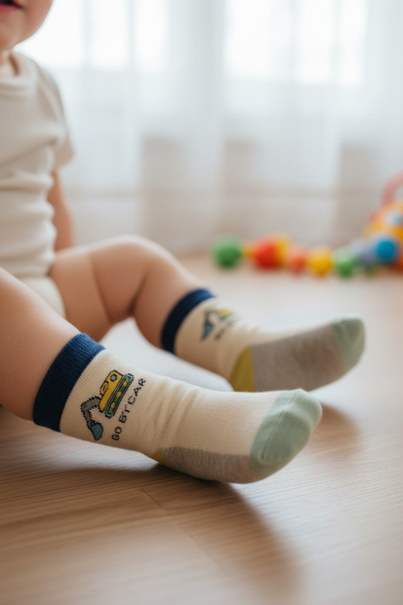 Calzini Bianchi con Trattore Bambini - 100% Cotone