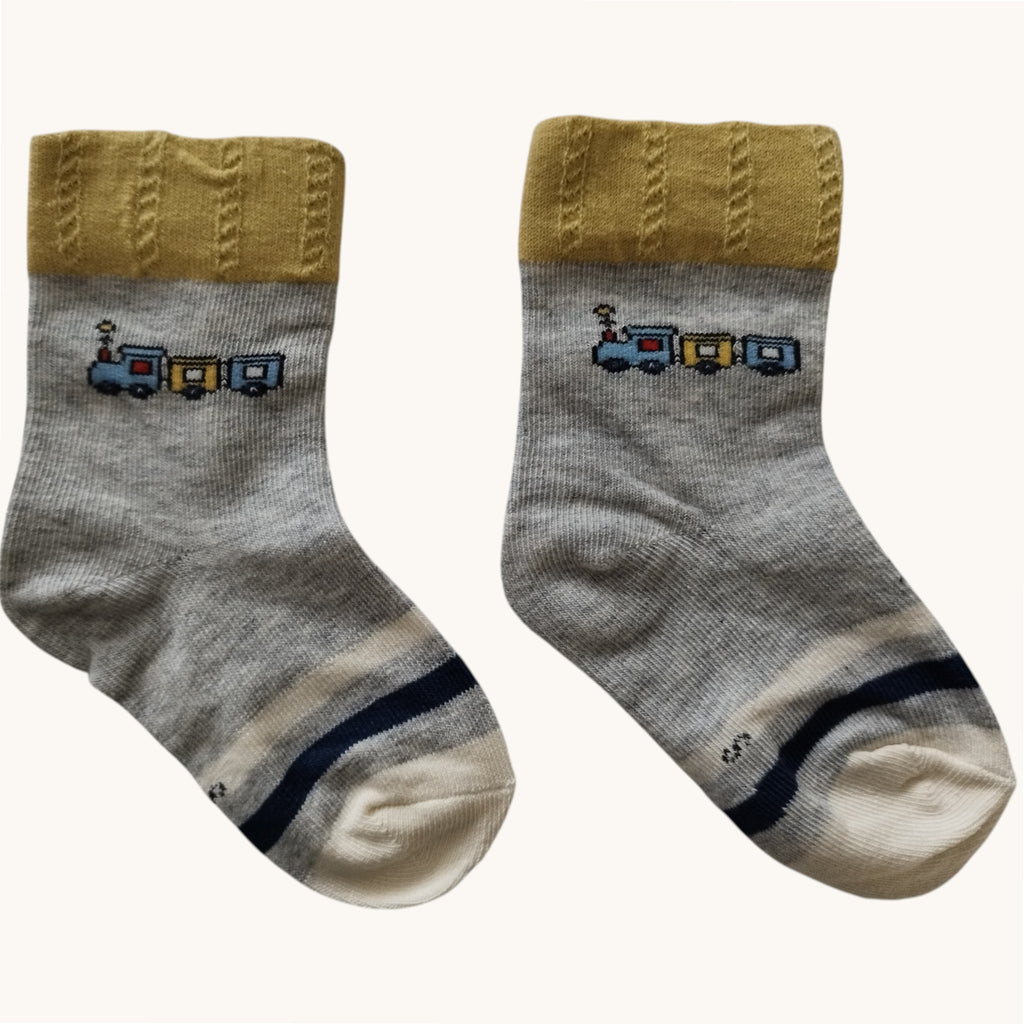 Calzini Grigi con Macchina Bambino - 100% Cotone