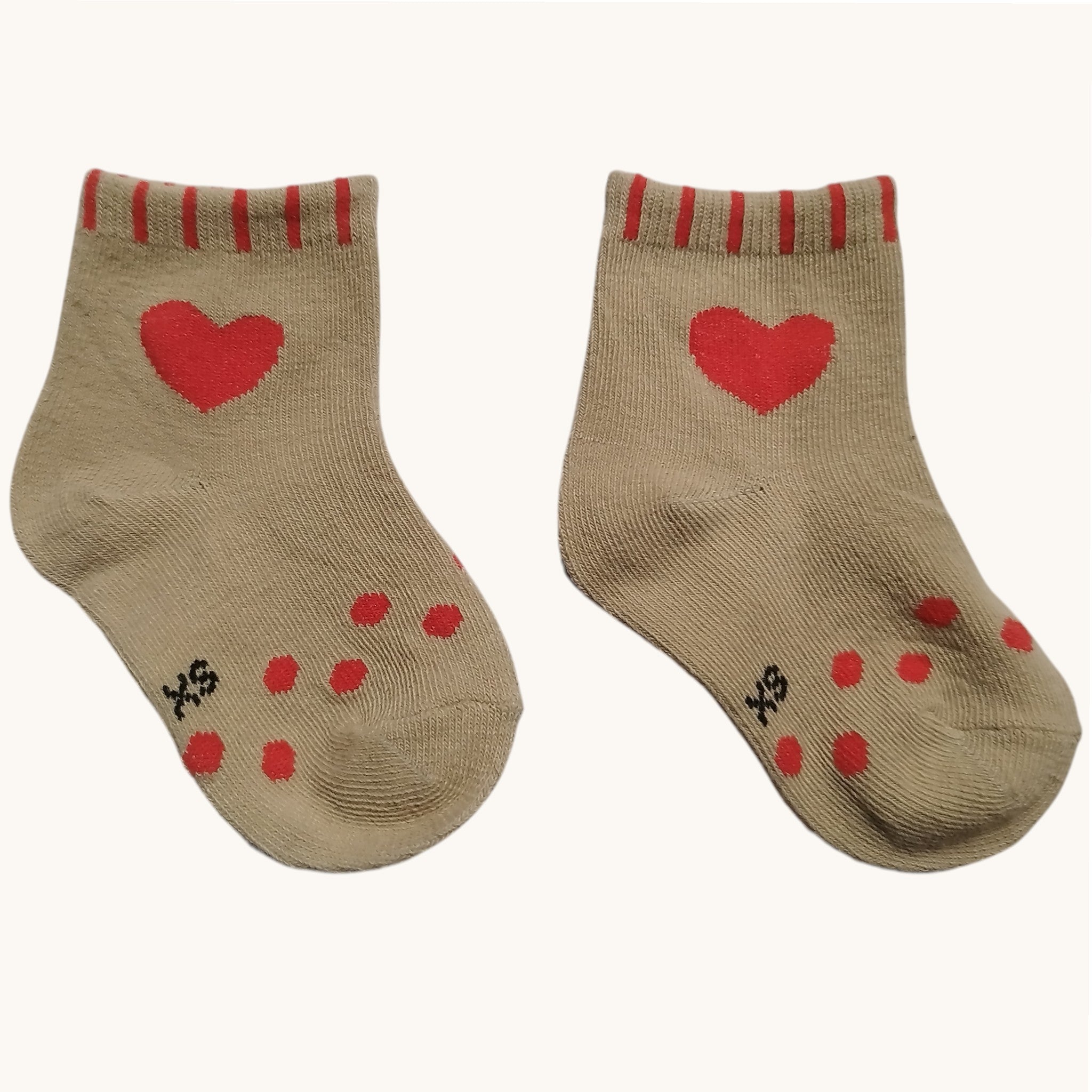 Calzini Beige con Cuore Fucsia Bambini - 100% Cotone