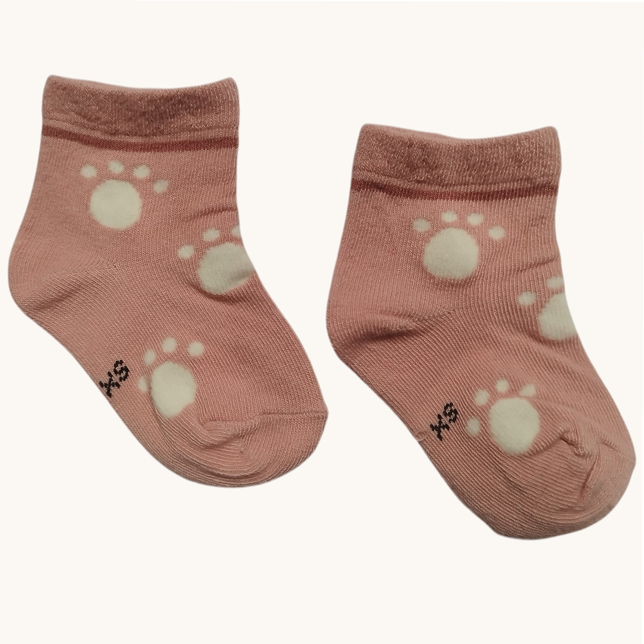 Calzini Rosa con Orme Bianche Bambini - 100% Cotone