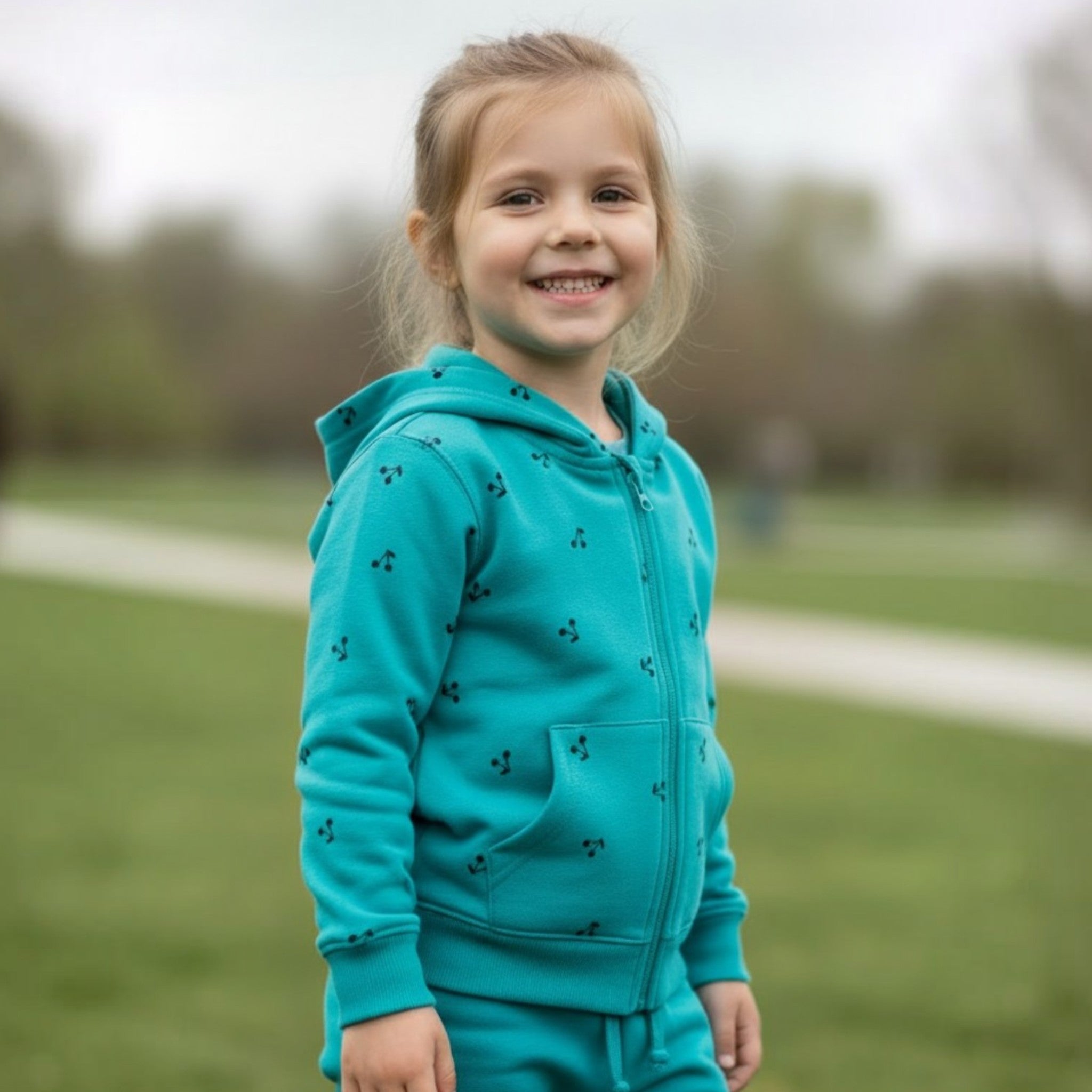 Felpa Bambini Cappuccio Zip Tiffany Stampa Ciliegie 1-10 Anni