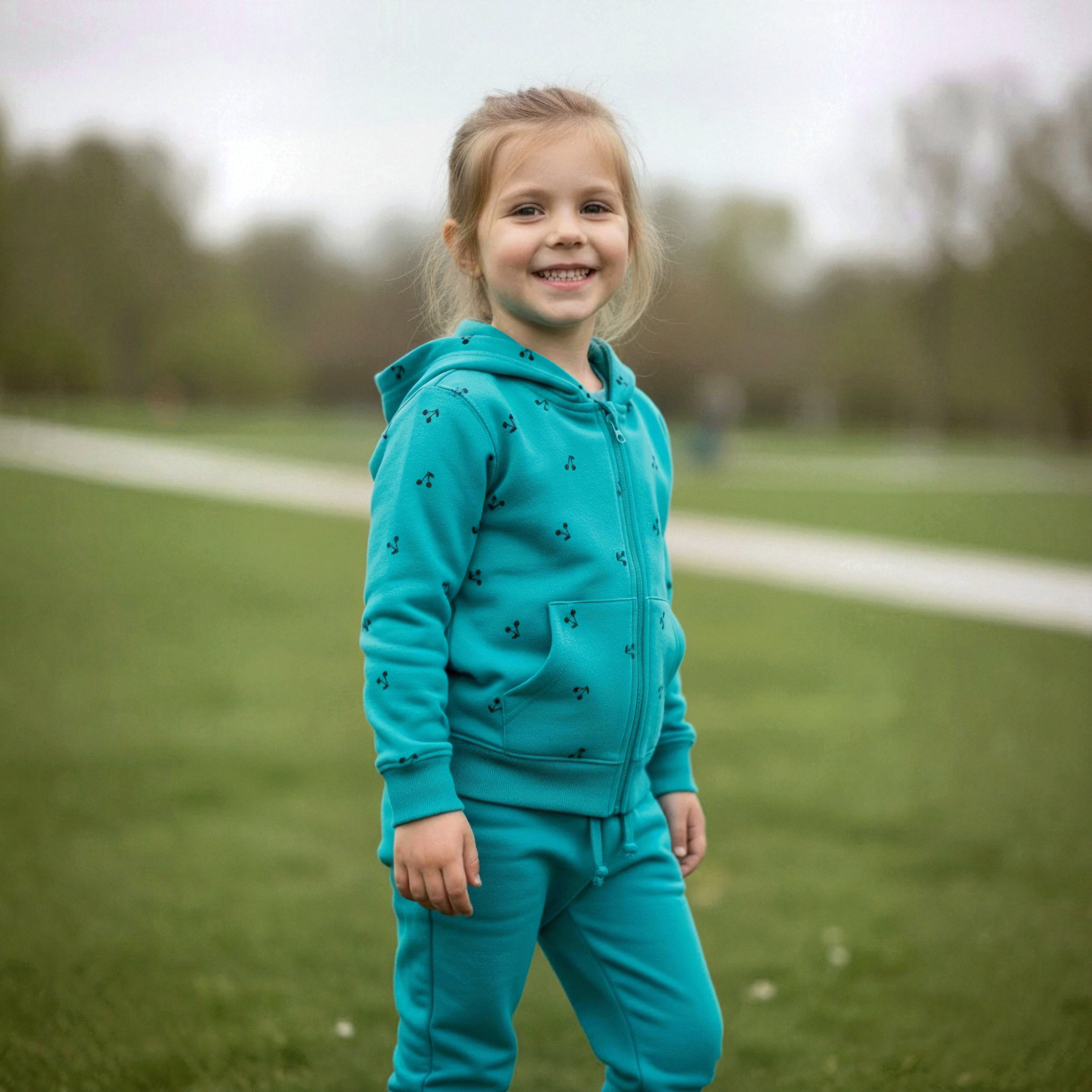 Felpa Bambina Cappuccio Zip Tiffany Stampa Ciliegie 1-10 Anni