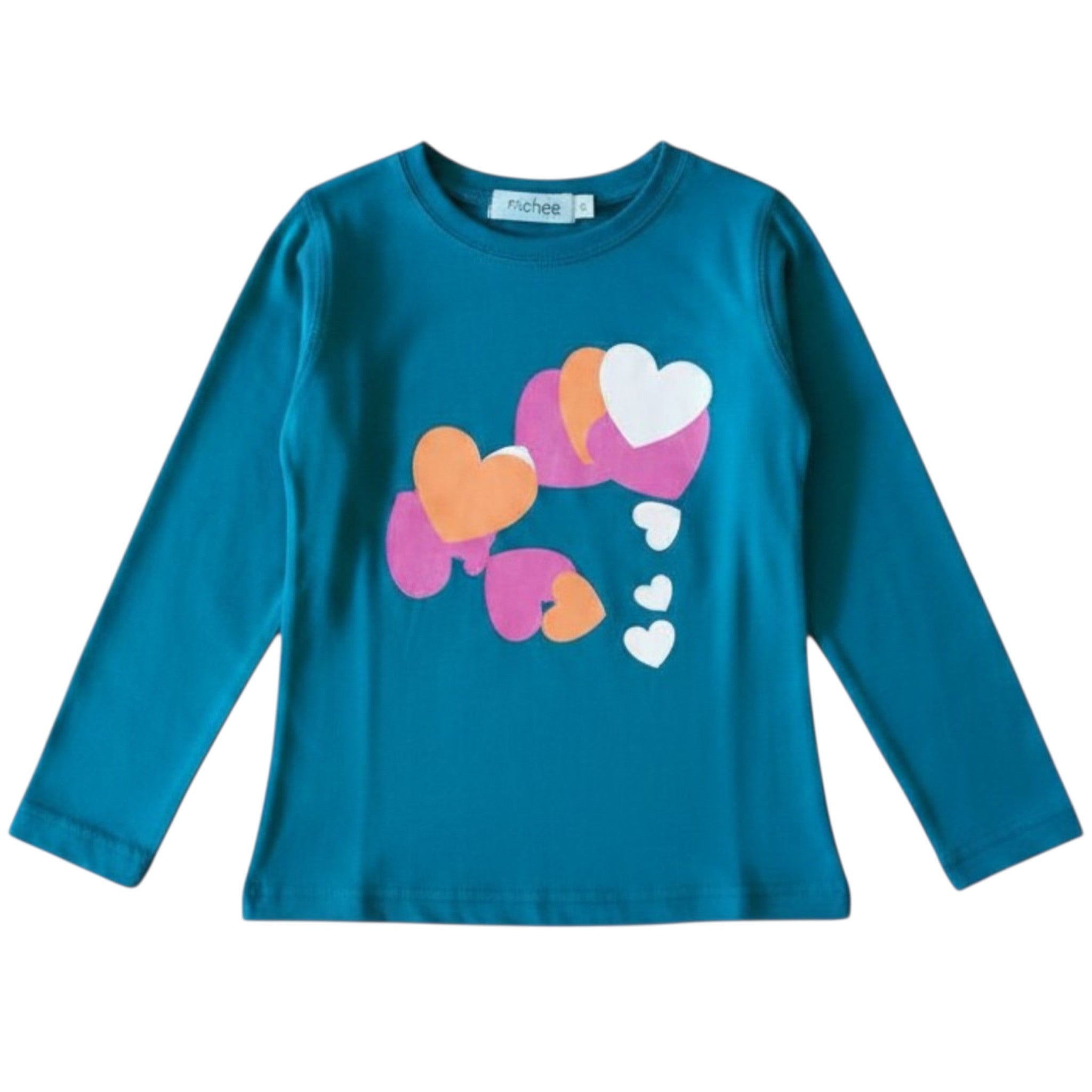 Maglia Bambina Verde Cuori Multicolori - Manica Lunga 2-10 anni