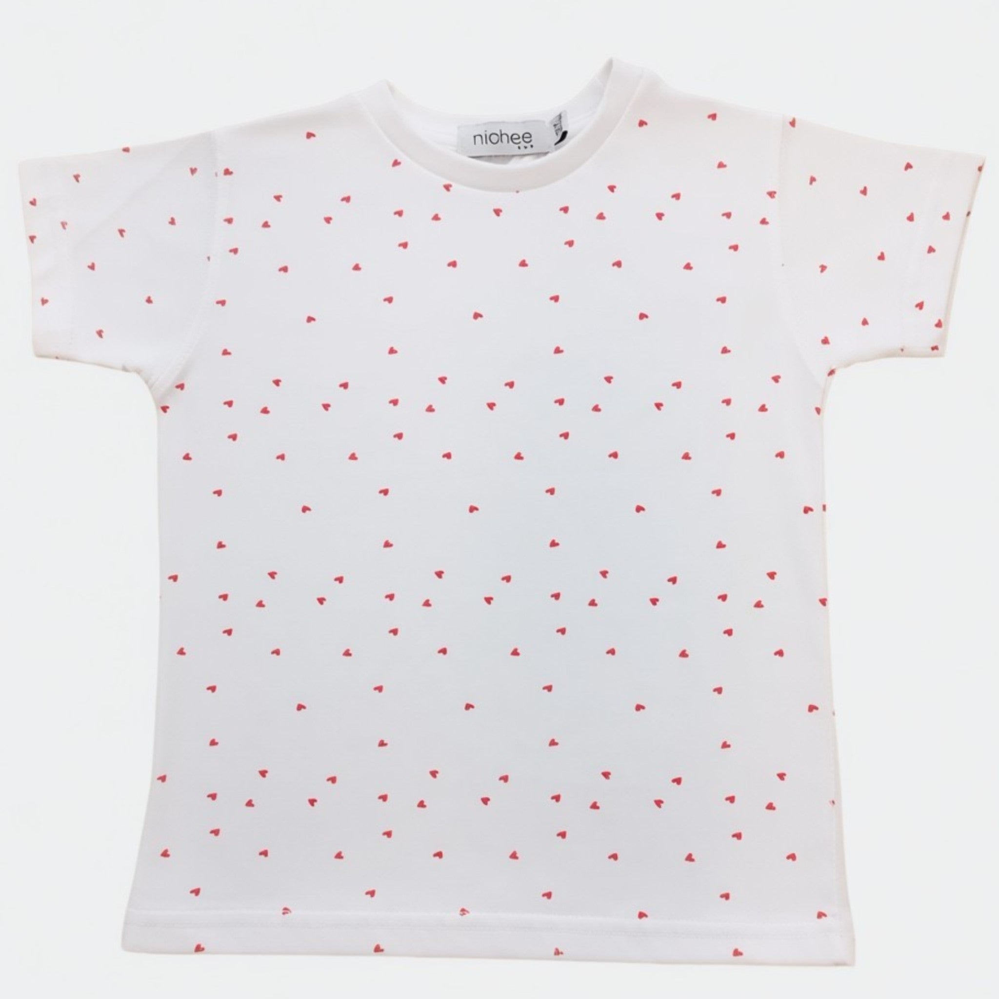 T-shirt Bambina Bianca Cuori Rossi Manica Corta 6M-4 Anni