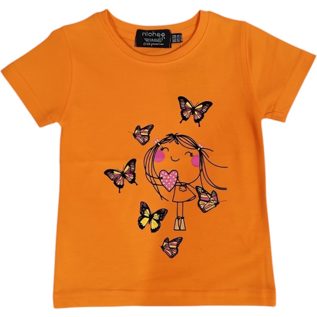 T-shirt Neonata Orange Peel Cuori Farfalle Manica Corta 6M-5 Anni