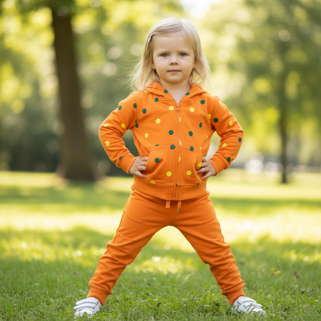 Felpa Bambina Cappuccio Zip Orange Peel Pois Colorati 1-10 Anni