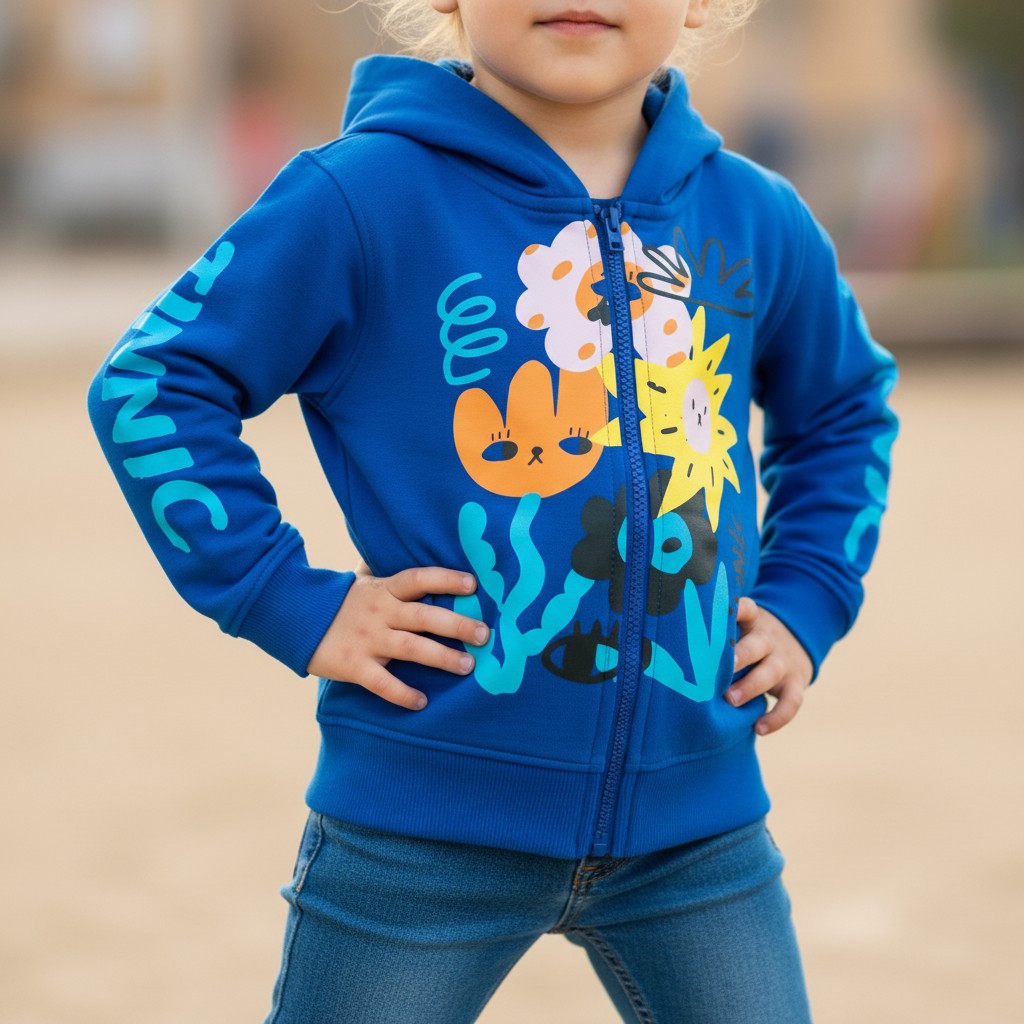 Felpa Bambino Cappuccio Zip Blu Stampa Astratta 1-10 Anni