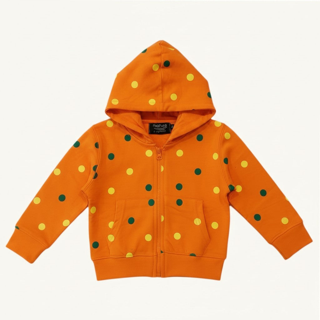 Felpa Bambini unisex Cappuccio Zip Orange Peel Pois Colorati 1-10 Anni