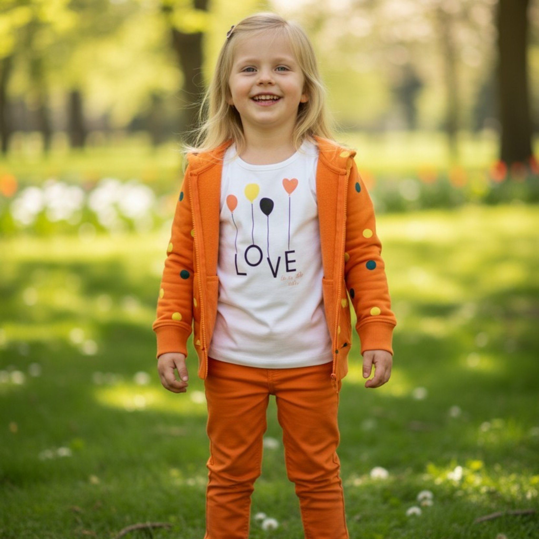 Felpa Bambina Cappuccio Zip Orange Peel Pois Colorati 1-10 Anni
