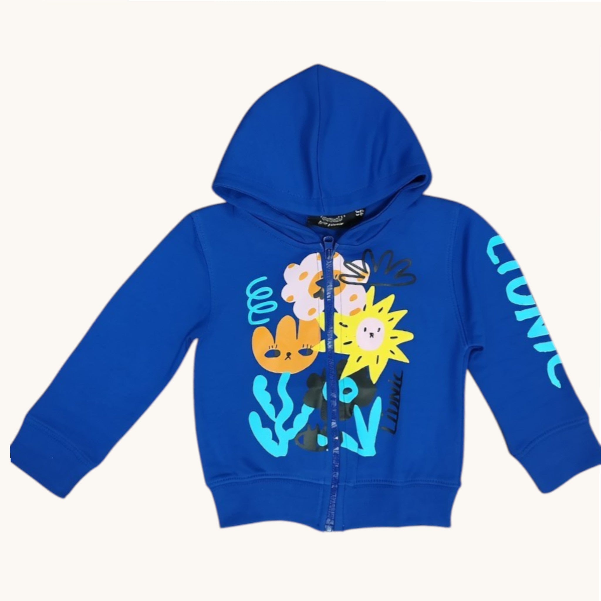 Felpa Bambino Cappuccio Zip Blu Stampa Astratta 1-10 Anni
