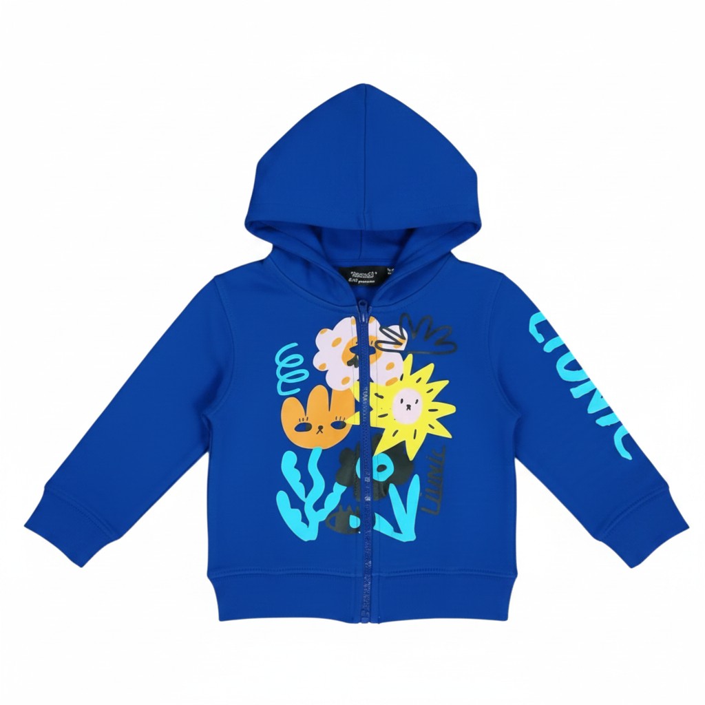 Felpa Bambini unisex Cappuccio Zip Blu Stampa Astratta 1-10 Anni