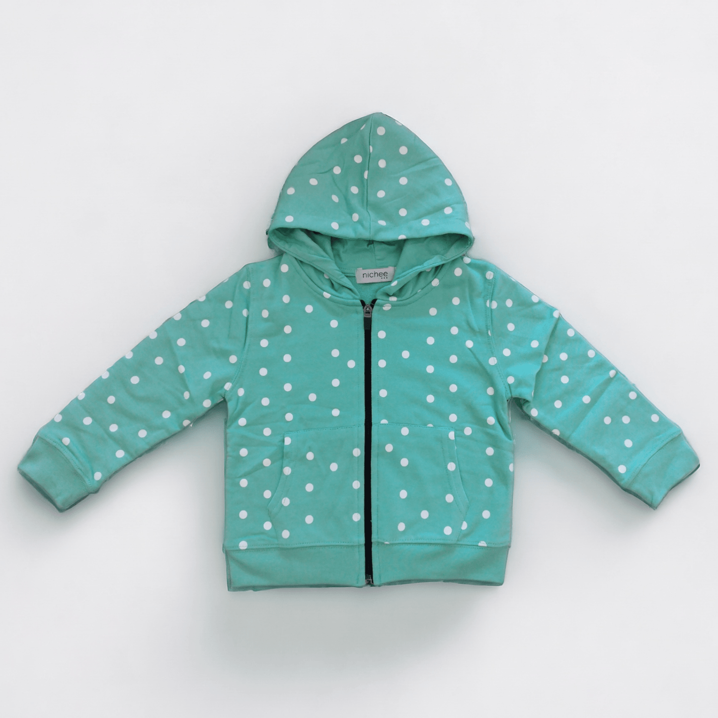 Felpa bambina con cappuccio verde menta con Pois - Nichee Children's Clothing 0 - 10 years - Abbigliamento bambini a Rovigo