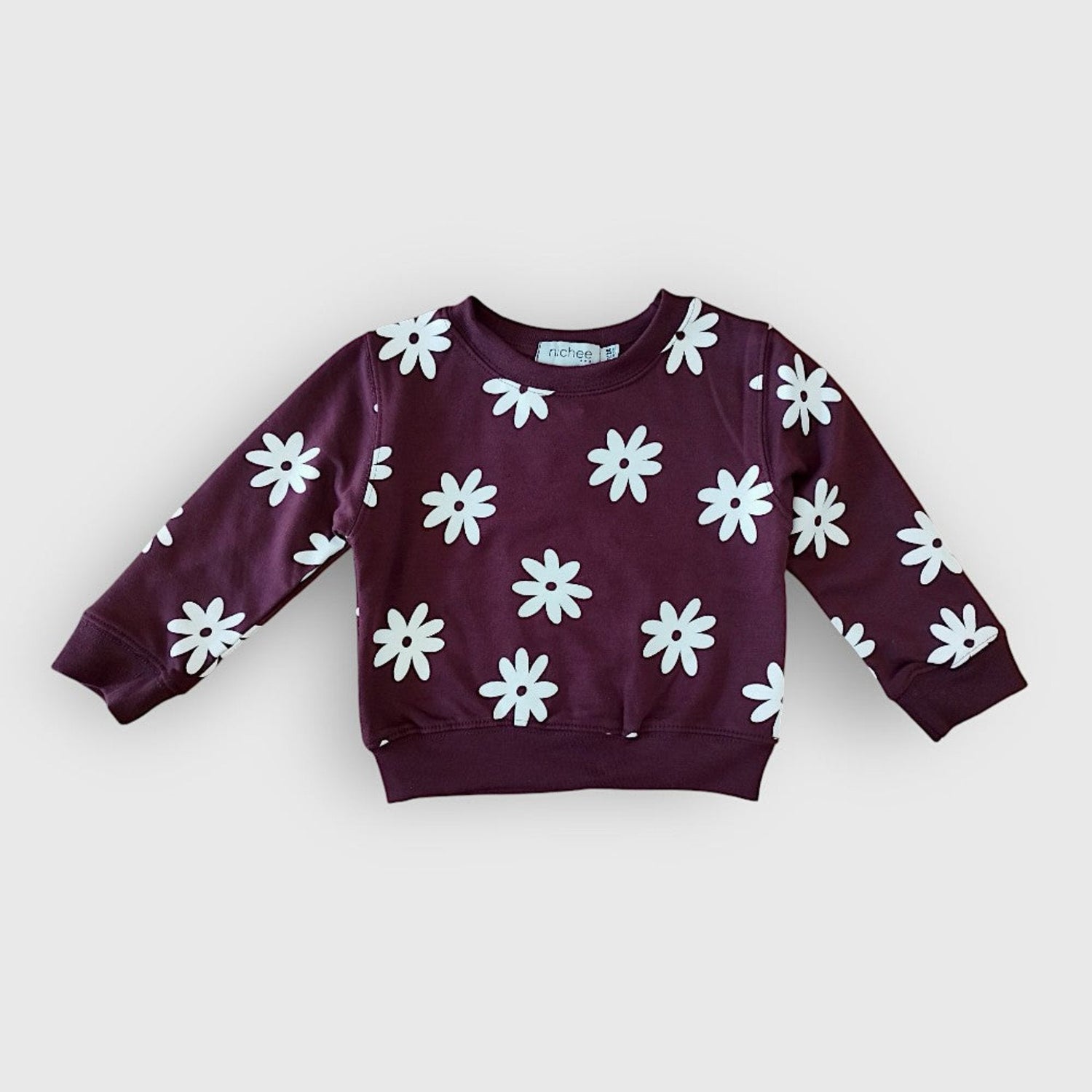 Felpa da bambina burgundy con fiori bianchi - Nichee Children's Clothing 0 - 10 years - Abbigliamento bambini a Rovigo