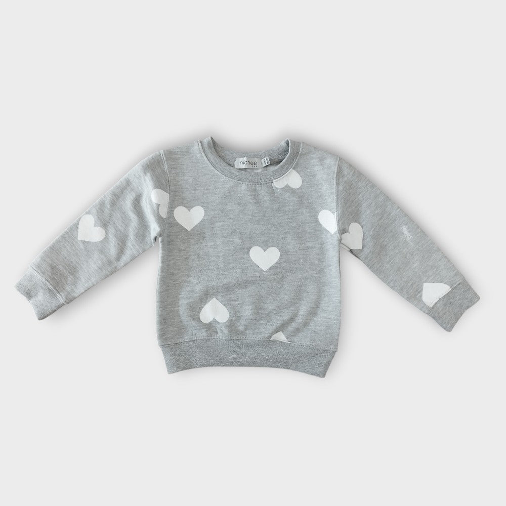 Felpa neonata grigia con cuori bianchi - Nichee Children's Clothing 0 - 10 years - Abbigliamento bambini a Rovigo