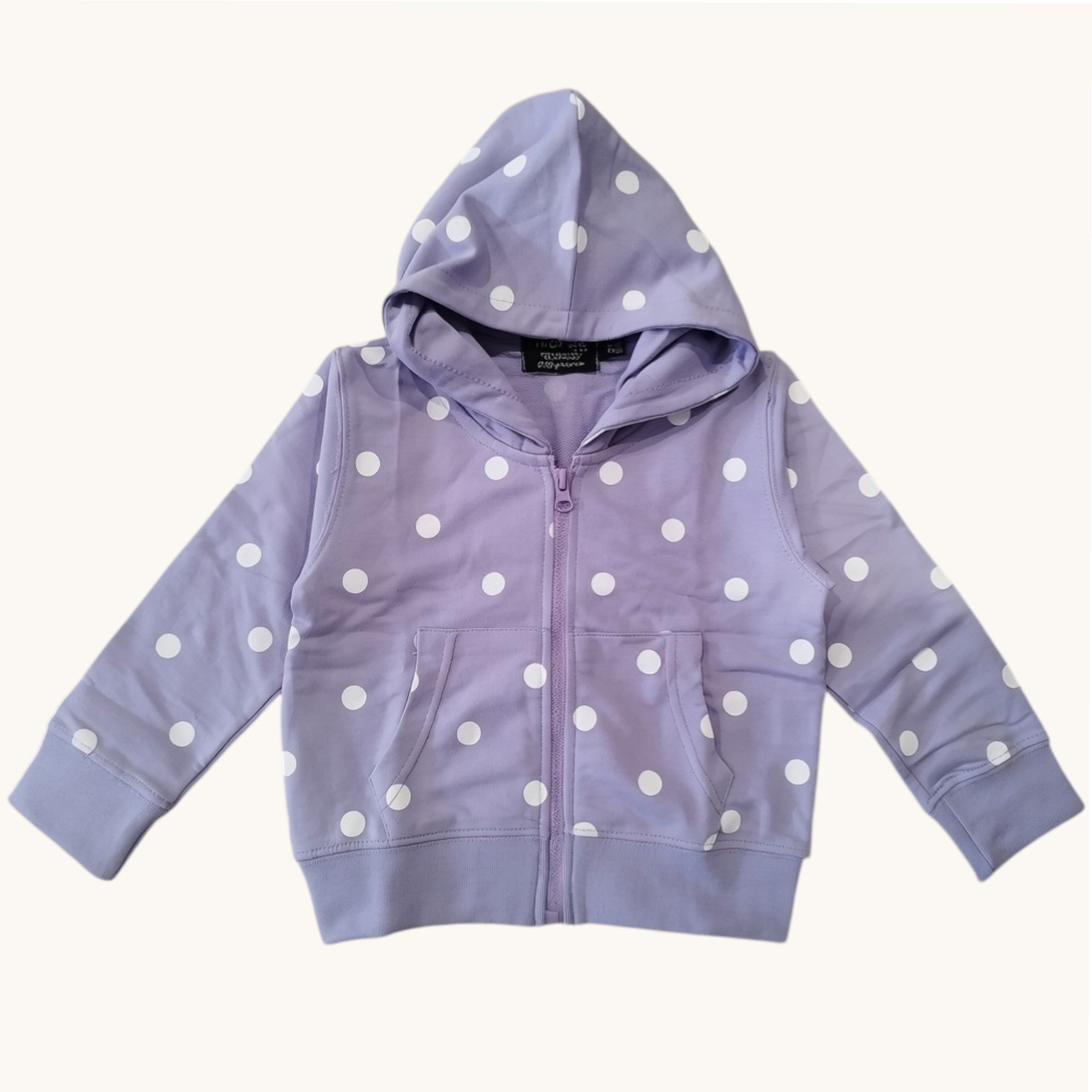 Felpa Bambina Lavanda Cappuccio Zip Pois Bianchi 3M-5 Anni