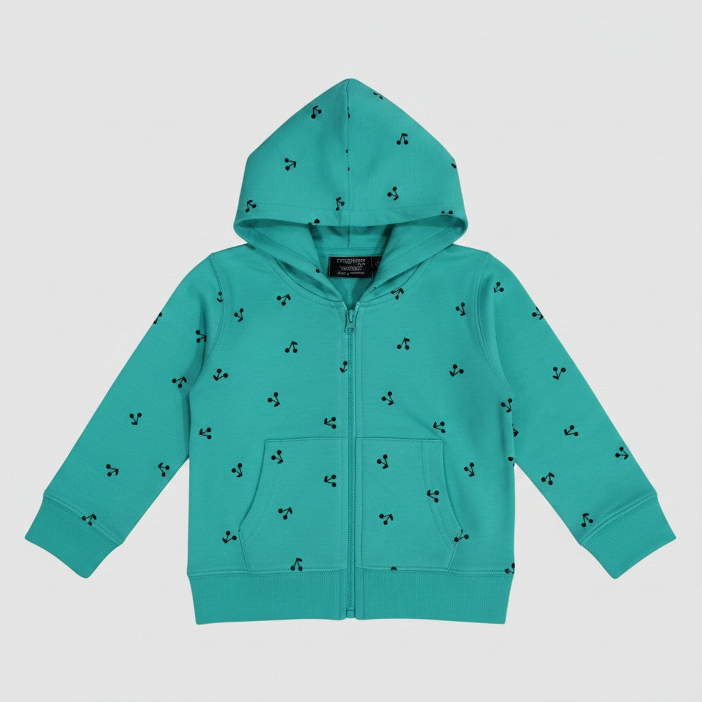 Felpa Bambini Cappuccio Zip Tiffany Stampa Ciliegie 1-10 Anni