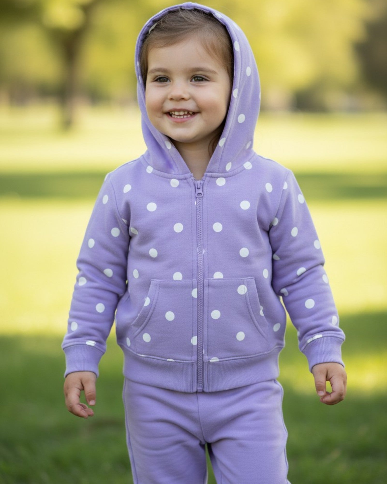 Felpa Bambina Lavanda Cappuccio Zip Pois Bianchi 3M-5 Anni