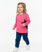 Maglietta Manica Lunga Baby Bambina Rosa Shock con Stampa Gatto