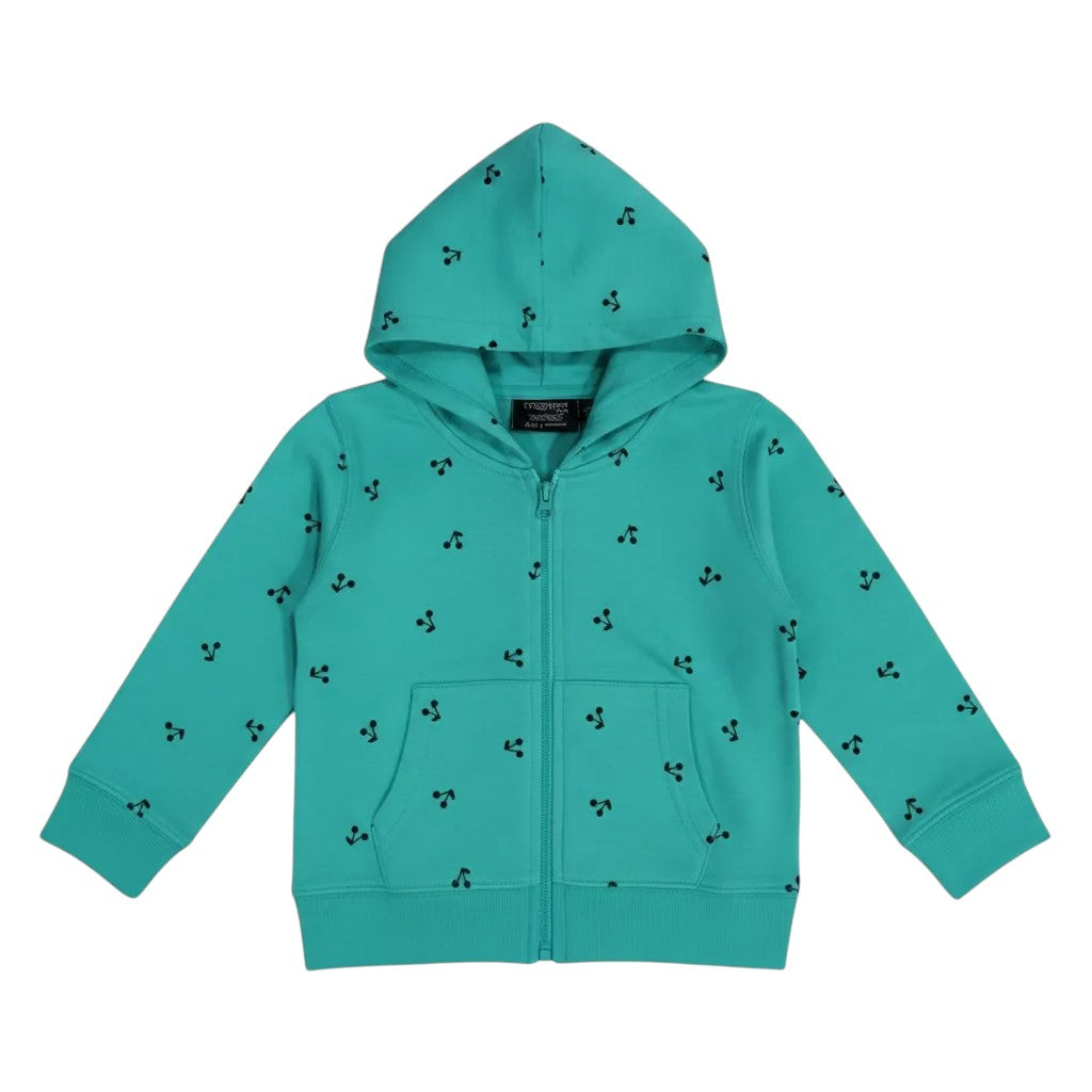 Felpa Bambini Cappuccio Zip Tiffany Stampa Ciliegie 1-10 Anni