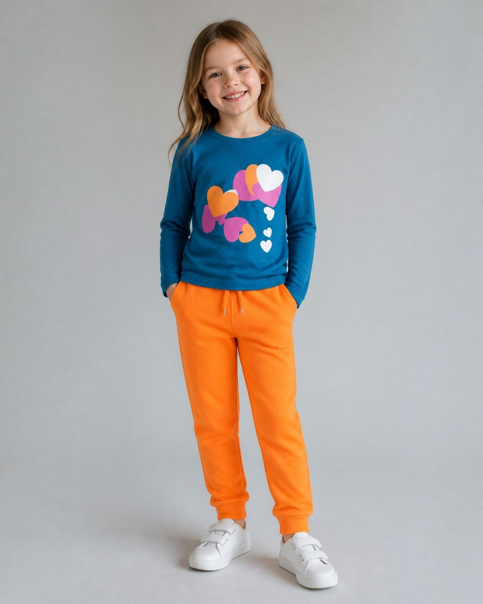 Maglia Bambina Verde Cuori Multicolori - Manica Lunga 2-10 anni