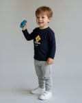 Maglietta Manica Lunga Bambini Blu Navy con Stampa Leone - Jersey Policotone
