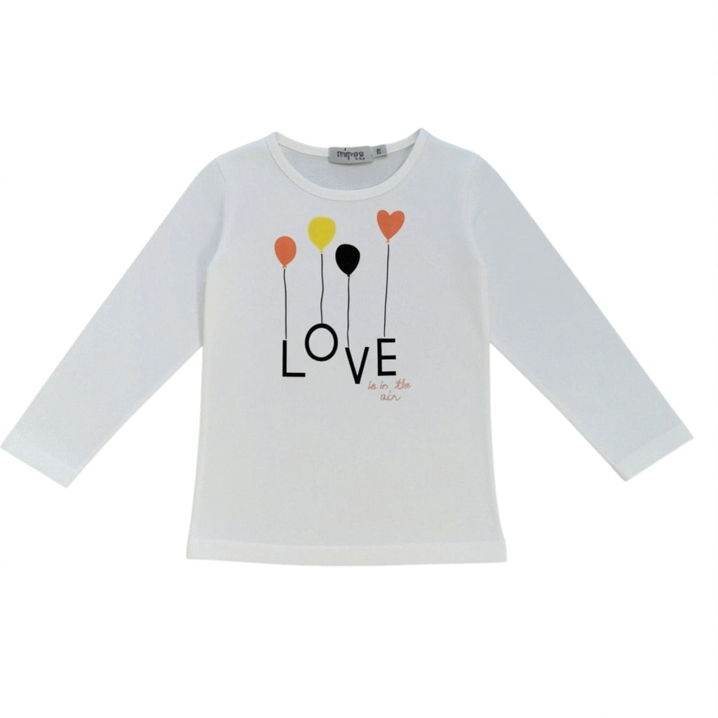 Maglia Bambina Manica Lunga Bianca Palloncini Love- 2-10 anni