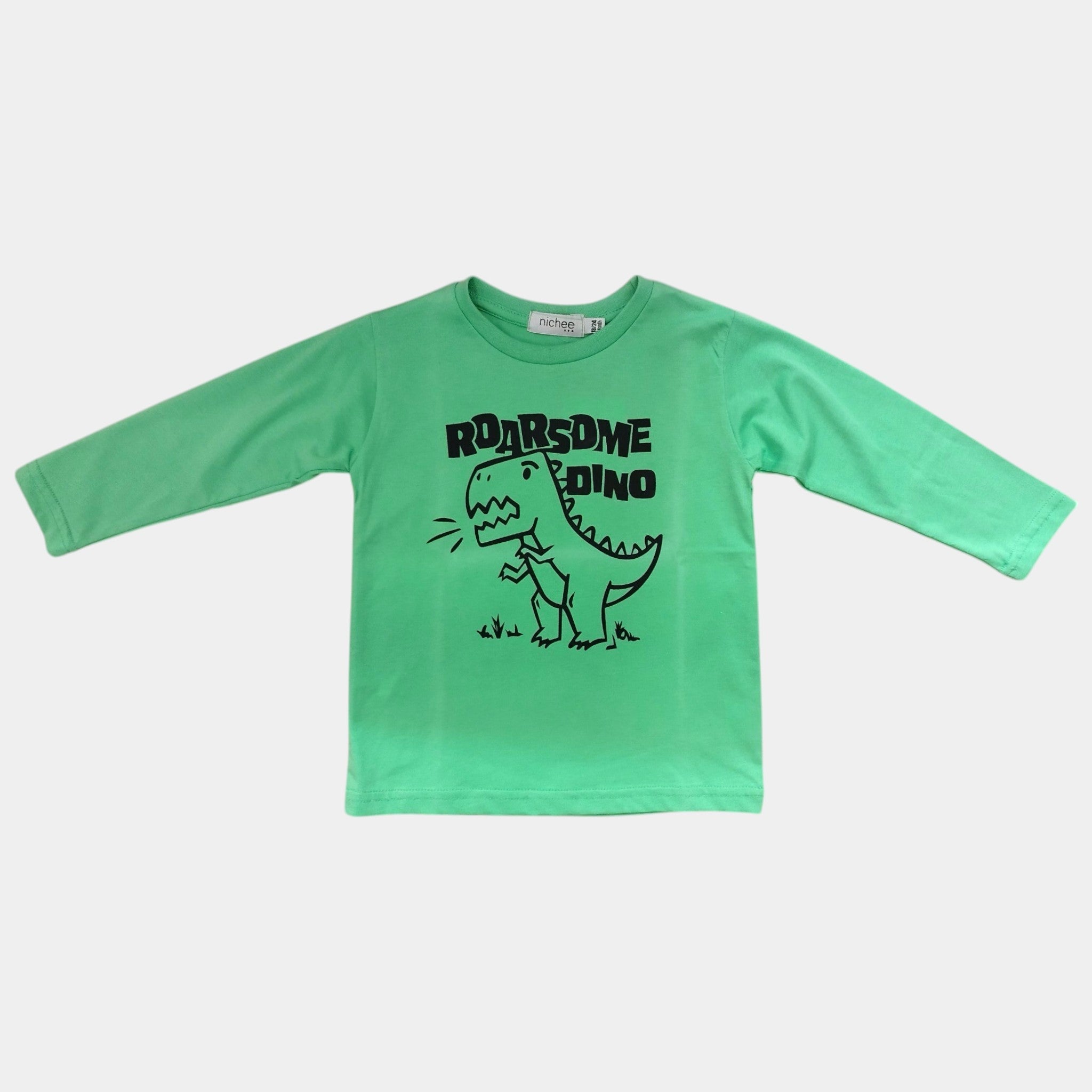 Maglia bambino manica lunga verde con stampa Dinosauro - Nichee Children's Clothing 0 - 10 years - Abbigliamento bambini a Rovigo