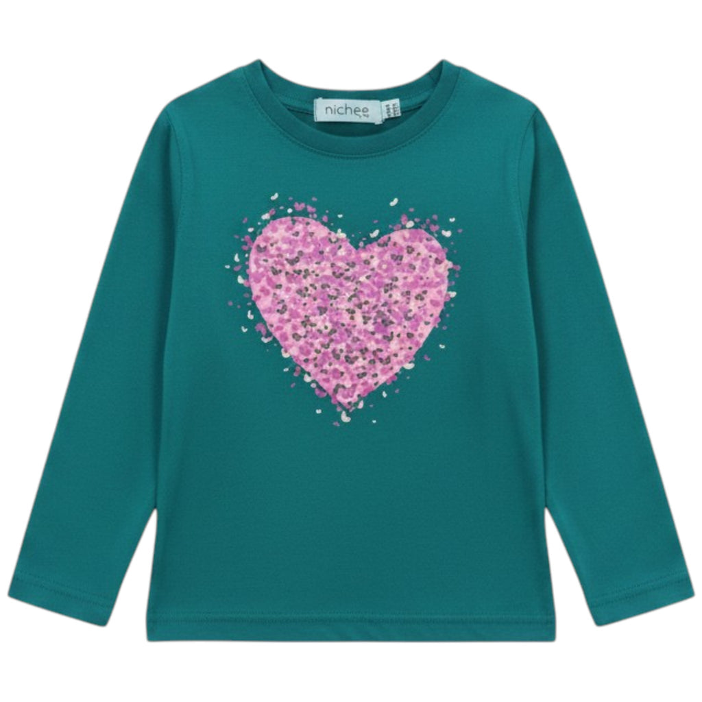 Maglia Bambina Verde Deep Lake Cuore Fucsia - 6M-4A