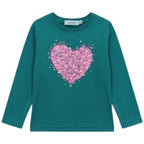 Maglia Bambina Verde Deep Lake Cuore Fucsia - 6M-4A