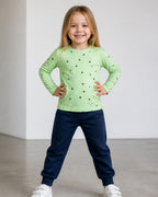 Maglia Neonata Manica Lunga Jersey Policotone Paradise Green Cuoricini e Stelle