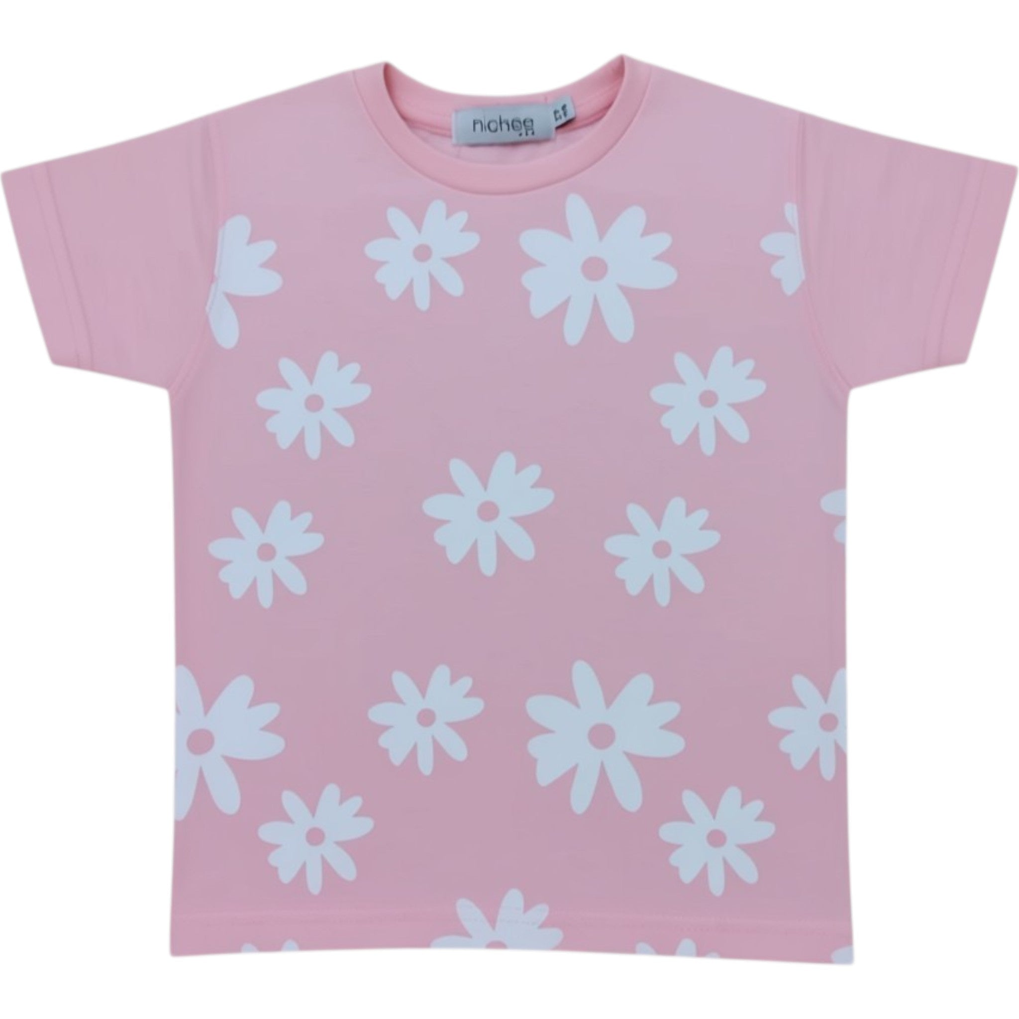T-shirt Neonata Manica Corta Rosa con Margherite Bianche | Taglie 6 Mesi - 4 Ann