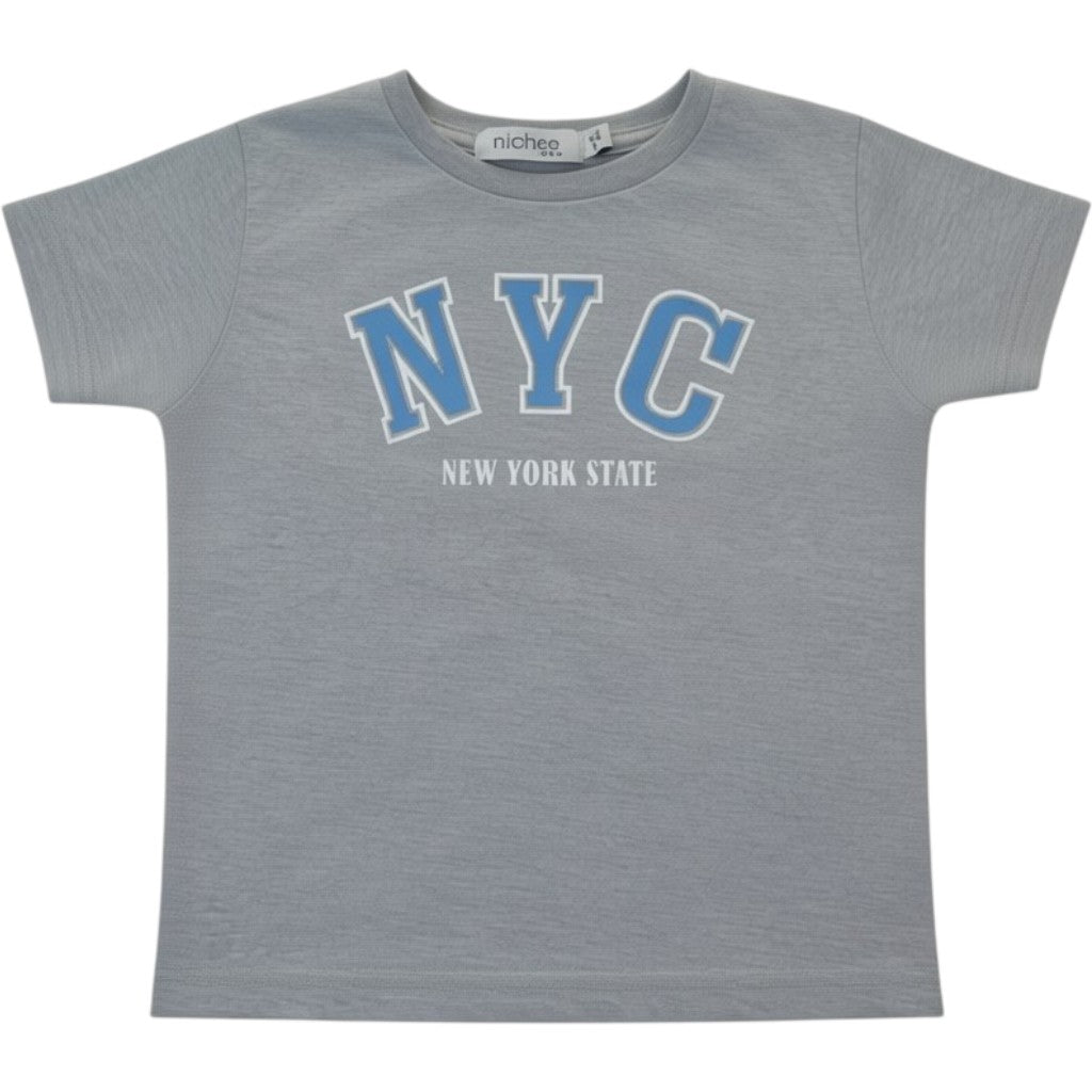 T-shirt bambino a manica corta grigia con scritta