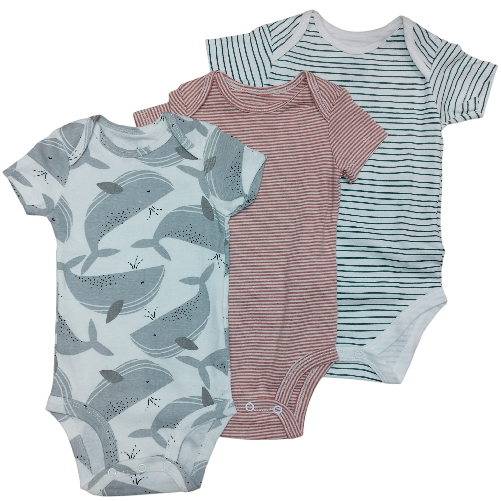 Pack 3 Body Neonato Manica Corta Balene e Righe 3-24 Mesi